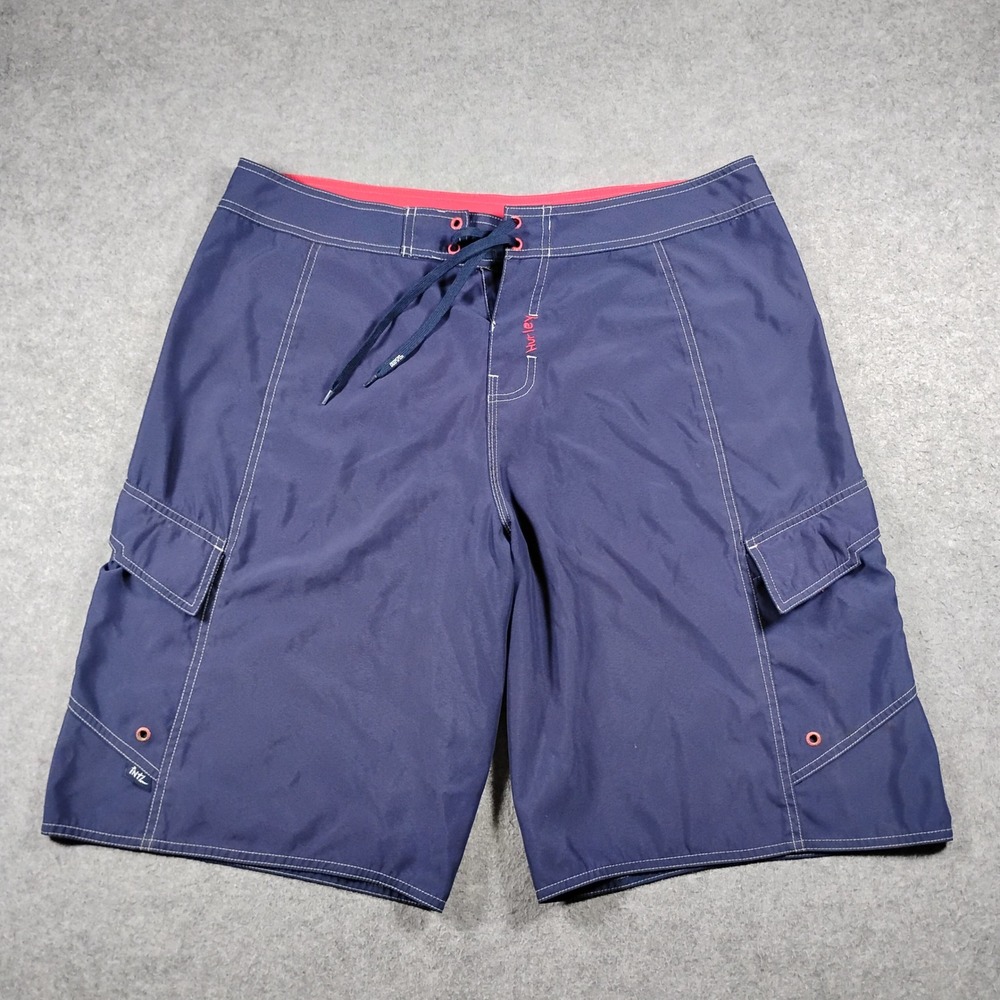 Hurley Mens Navy Blue Cargo Board Shorts Swim Trunks Contrast Stitch Size 38 VTG